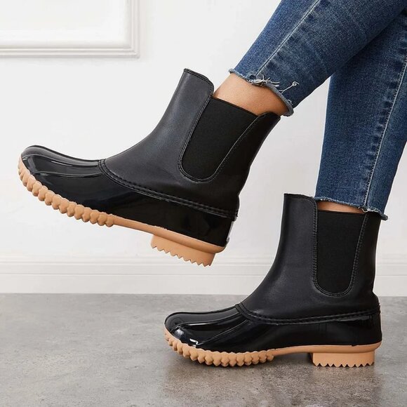 Duck Boots Slip On Glossy Black Matte Black - Picture 5 of 14